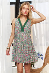 ADORA Lace Detail V-Neck Sleeveless Mini Dress OutfitFlow